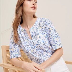 Ann Taylor Floral Blue and Yellow Women's Top size XS